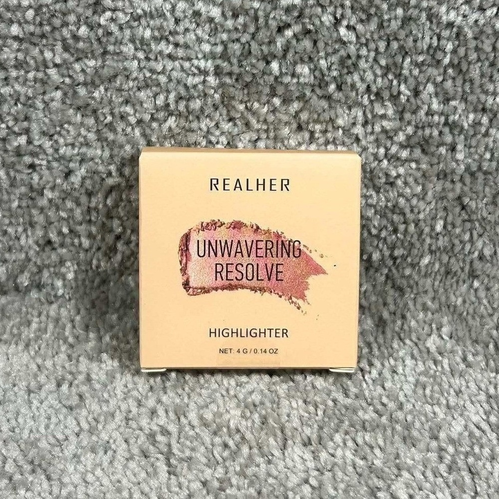 REALHER Highlighter Unwavering Resolve Rose Gold Shimmer Powder Womens 4g 0.14oz